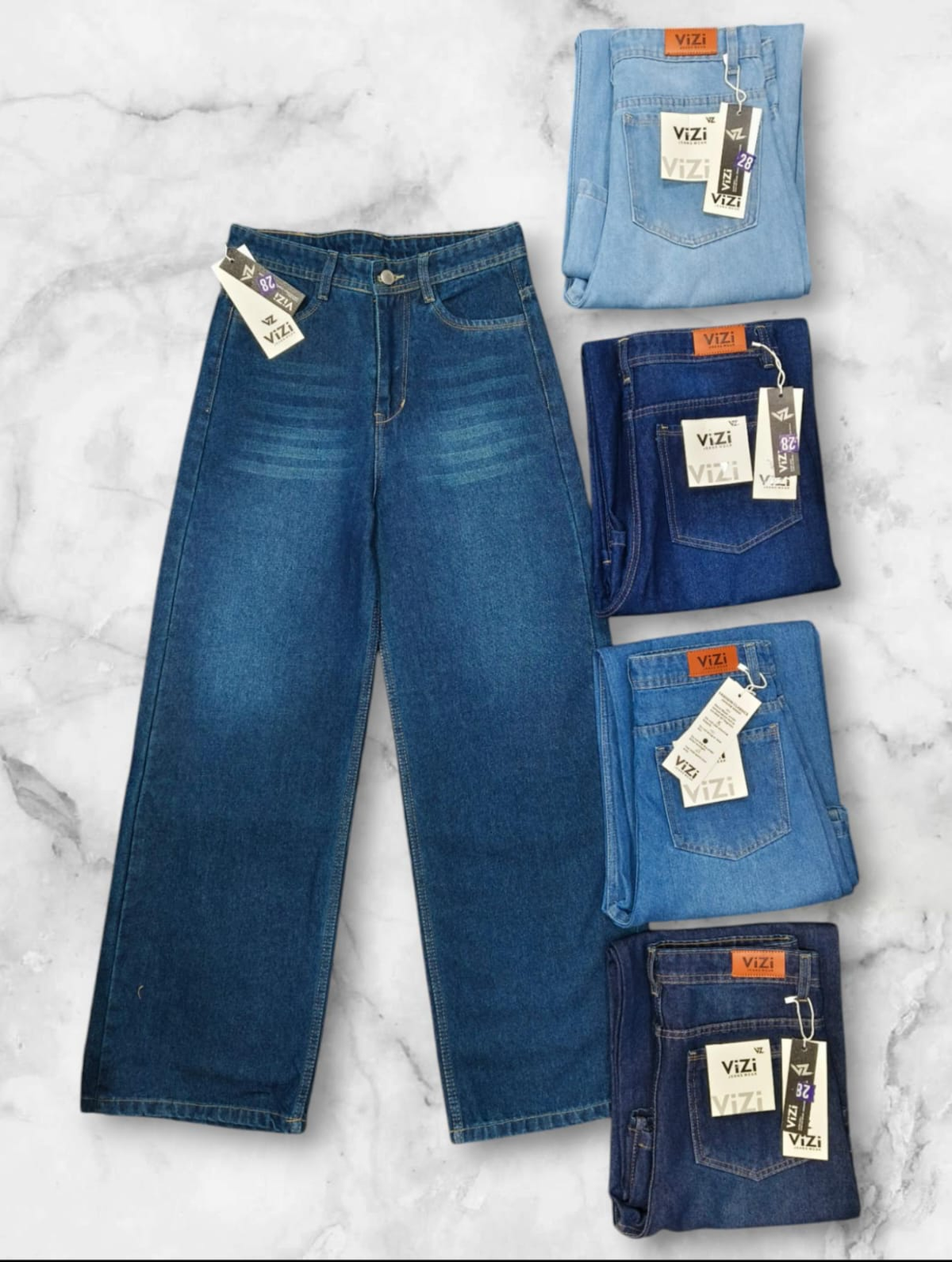 Women's wide leg jeans in 4 washes - light blue, medium blue, navy, dark navy