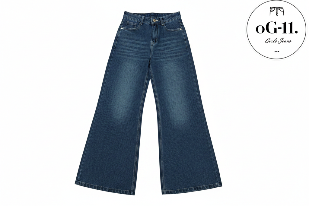 Women's non-stretch wide leg jeans clean product photo