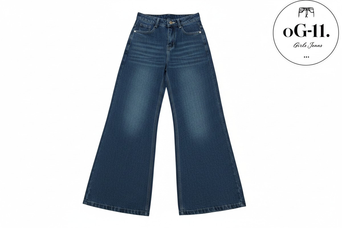 Women's non-stretch wide leg jeans clean product photo