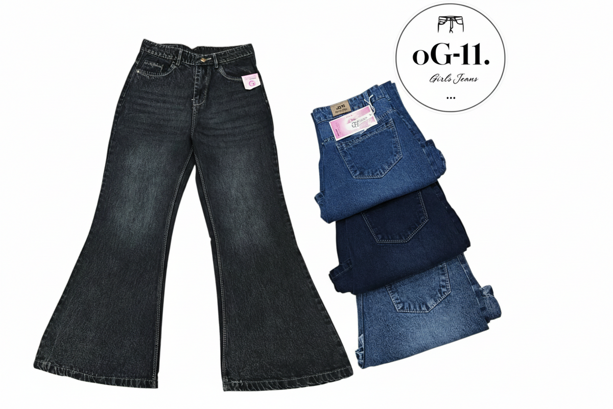 Women's bootcut non-stretch jeans in black, navy and light blue